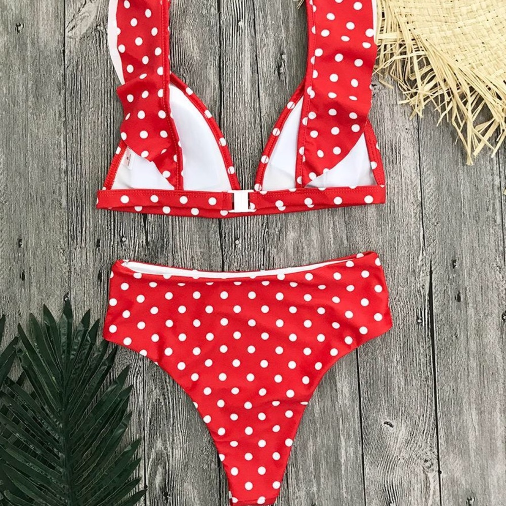 Retro Vintage High Waist Red Polka Dot Bikini - Picture 3 of 3